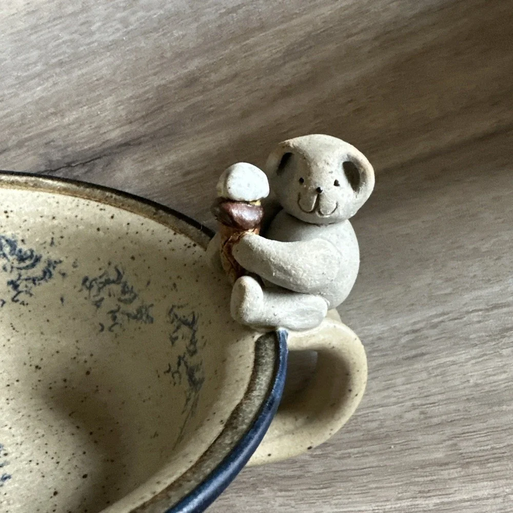 Hand Made Teddy Bear Pottery Bowls Set Of 2
